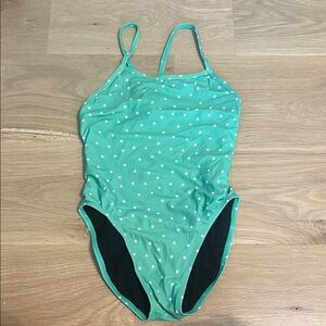 Jolyn Clothing Green and White One Piece Swimsuit Racerback